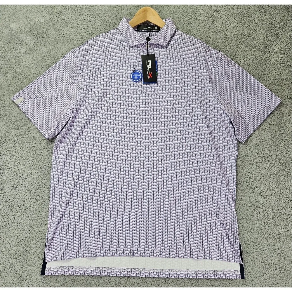 RLX Ralph Lauren Golf Polo Shirt Large NWT Purple Micro Print Wicking Stretch